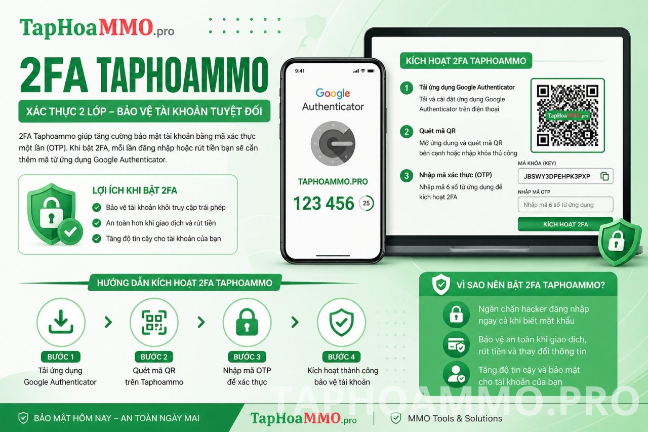 Cách bật 2FA Taphoammo từ A-Z bằng Google Authenticator